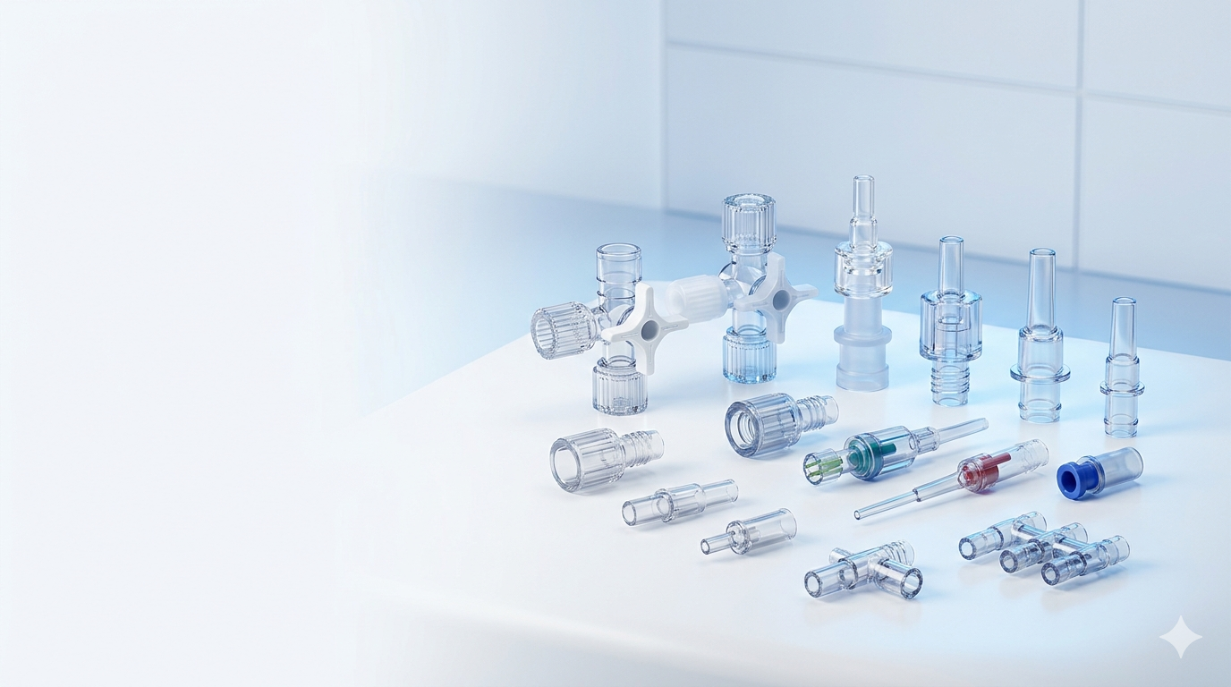 Transparent plastic medical connectors and components
